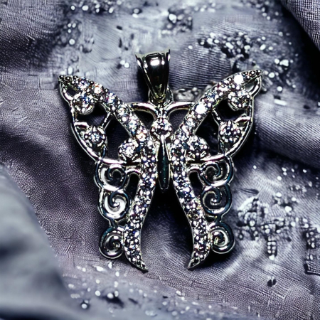 Pandantiv argint 925 placat cu rodiu, Tribal Butterfly cu zirconiu alb stralucitor, 20x20mm [0]