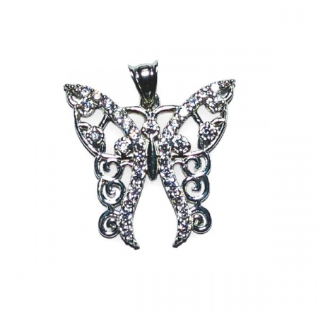 Pandantiv argint 925 placat cu rodiu, Tribal Butterfly cu zirconiu alb stralucitor, 20x20mm [1]