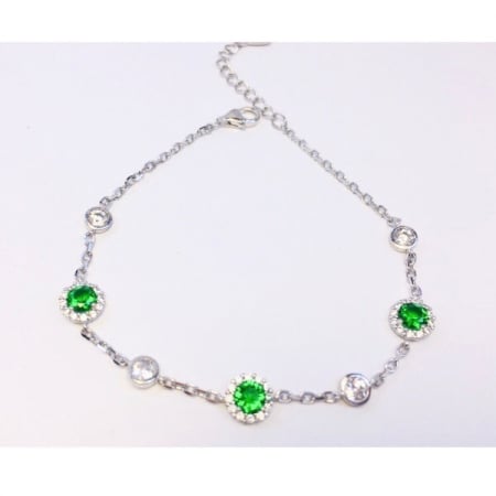 Bratara argint - 925 - placata cu rodiu si zirconiu verde, 17-20 cm reglabil [2]