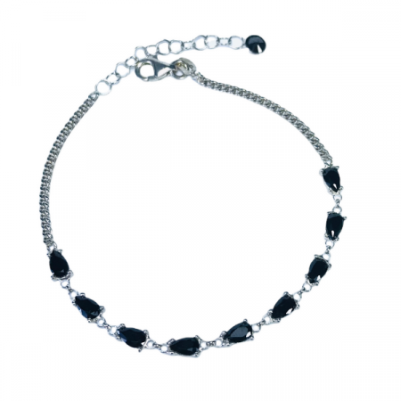 Bratara argint - 925 - placata cu rodiu, pietre din zirconiu negru,16 cm plus 3 cm - ajustabila [0]