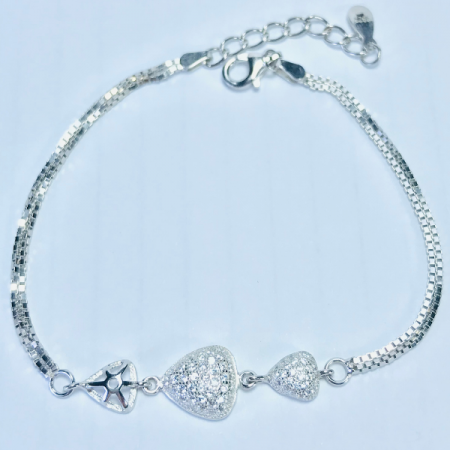 Bratara argint - 925 - placata cu rodiu si zirconiu, inimioare, 17+3 cm ajustabila [1]