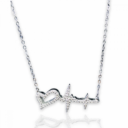 Colier din argint 925, pandantiv HEARTBEAT, pietre din zircouniu stralucitor, 45 cm lungime [0]