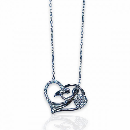 Colier din argint 925, pandantiv INIMA Mama si Copil, pietre din zircouniu, 45 cm lungime [2]