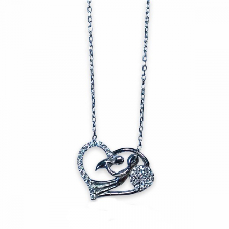 Colier din argint 925, pandantiv INIMA Mama si Copil, pietre din zircouniu, 45 cm lungime [0]