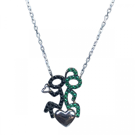 Colier argint 925 - placat cu rodiu - pandantiv COUPLE green and black [0]