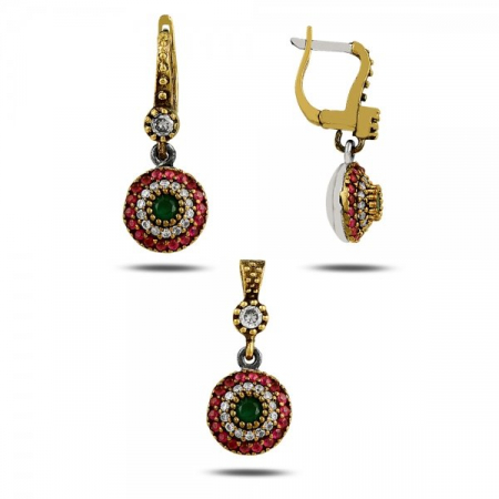 Seturi - Set argint 925 nerodiat, cercei si pandantiv Ottoman 11mm, zirconiu mullticolor