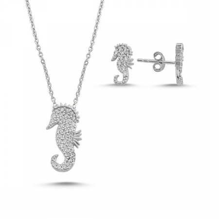 CADOURI PENTRU CUMNATE ❤️ - Set argint 925, placat cu rodiu, 2 piese, cercei si colier Calut de mare cu zirconiu