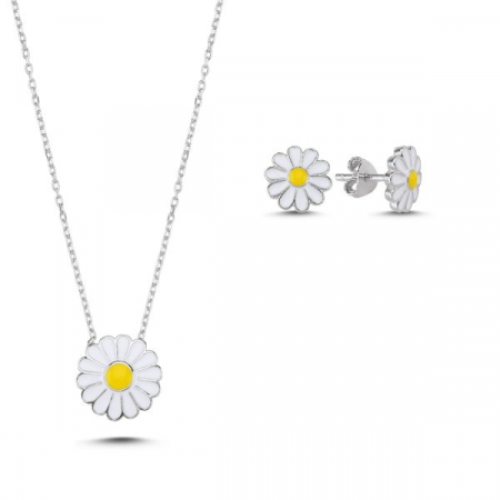 CADOURI PENTRU CUMNATE ❤️ - Set argint 925 - placat cu rodiu, colier 40 cm si cercei 10 mm - Margarete
