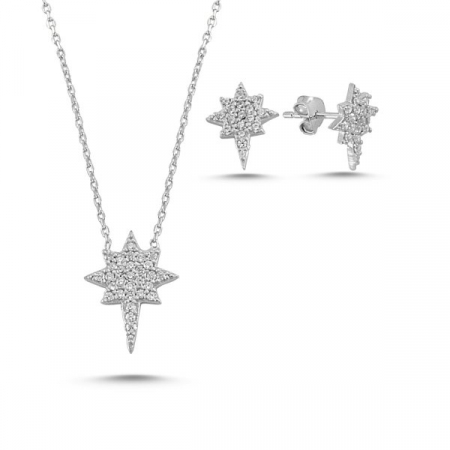 Seturi - Set argint 925, placat cu rodiu, 2 piese, cercei si colier Polaris, cu zirconiu Alb