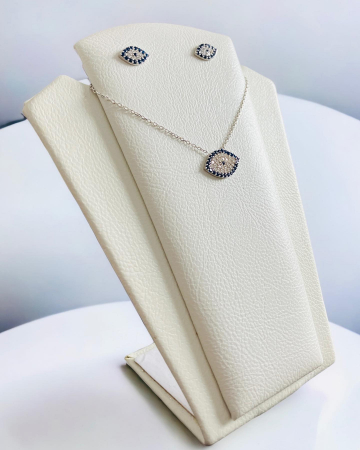 Set argint 925, placat cu rodiu, cercei si colier Evil Eye, incrustat cu zirconiu alb si albastru [0]
