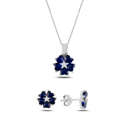 Set argint 925, placat cu rodiu, cercei si colier Heart Star, cu zirconiu albastru stralucitor [1]