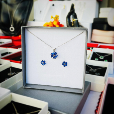 Seturi - Set argint 925, placat cu rodiu, cercei si colier Heart Star, cu zirconiu albastru stralucitor