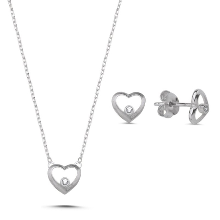 Seturi - Set argint 925 - placat cu rodiu, colier 40 cm si cercei 7 mm - Heart