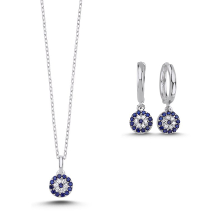 CADOURI PENTRU CUMNATE ❤️ - Set argint 925 - placat cu rodiu, colier 40+5 cm, cercei 6 mm tortite - Evil Eye cu Zirconiu
