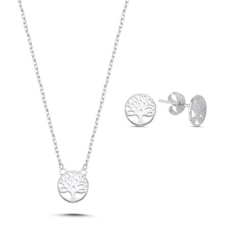 Seturi - Set argint 925 - placat cu rodiu, colier 40 cm si cercei 7 mm - Pomul Vietii