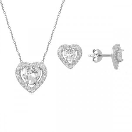 Set argint 925 - placat cu rodiu, colier 40 cm si cercei 9 mm - Heart Topaz [2]