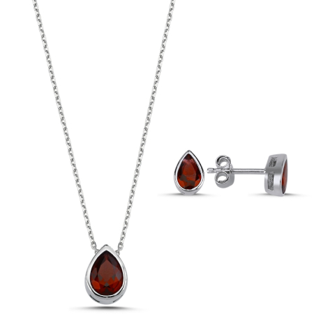 Seturi - Set argint 925 placat cu rodiu, colier Teardrop  43 cm, pandant 7 mm si cercei, zirconiu 5 mm
