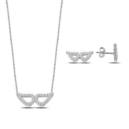 Seturi - Set argint 925 - placat cu rodiu, colier 40 cm si cercei 7 mm - Wings Solitare