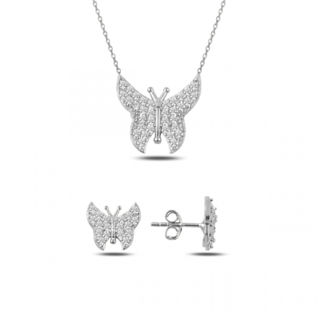 Seturi - Set argint 925 - placat cu rodiu, colier 40 cm si cercei 12/12 mm - Butterfly