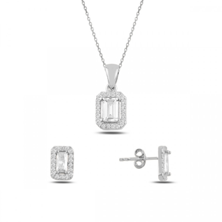Seturi - Set argint 925 - placat cu rodiu, colier 40 cm si cercei 10/6 mm - Elegant