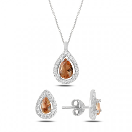 Seturi - Set argint 925 placat cu rodiu, colier Teardrop  Zultanit 40 cm, pandant 10 mm si cercei 7 mm