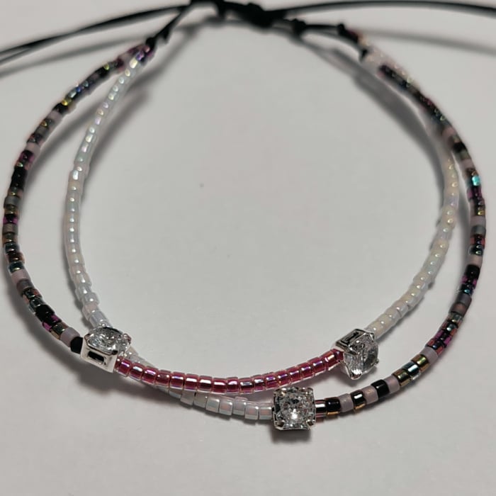 Bratara Reglabila Dubla Nadiela WINE - Margele Miyuki, Toho si Link-uri din Argint cu Zirconiu [2]