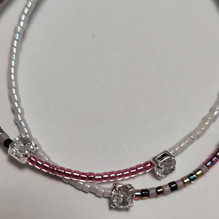 Bratara Reglabila Dubla Nadiela WINE - Margele Miyuki, Toho si Link-uri din Argint cu Zirconiu [3]