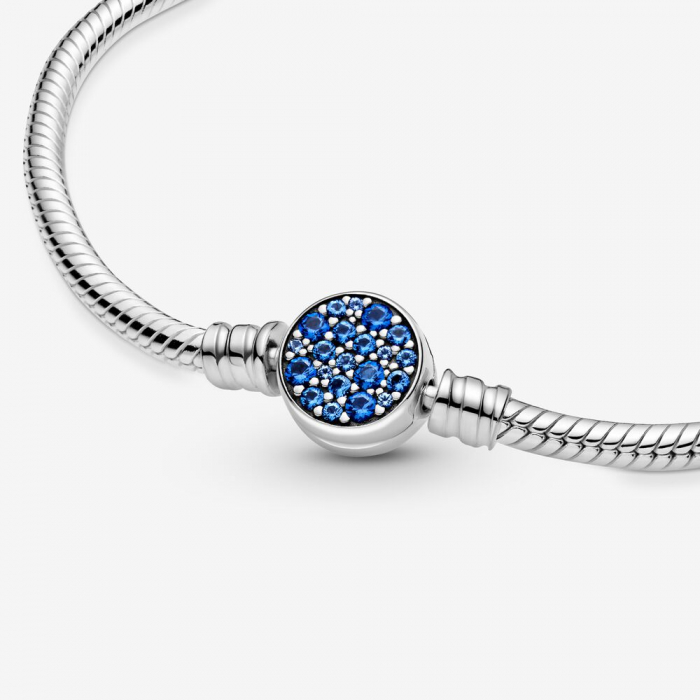 Bratara pentru Copii compatibila Pandora din Argint 925 – Sparkling Blue Disc Clasp Snake 15 cm, Bijuterii Nadiela [3]