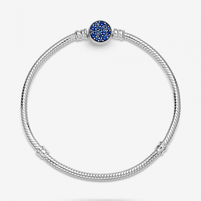 Bratara pentru Copii compatibila Pandora din Argint 925 – Sparkling Blue Disc Clasp Snake 15 cm, Bijuterii Nadiela [2]