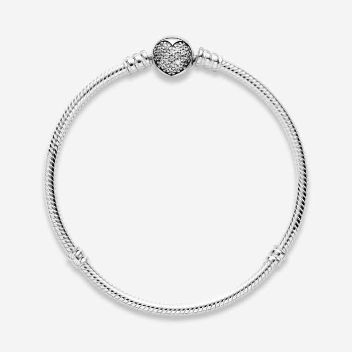 Bratara pentru talismane compatibile Pandora din Argint 925 – Sparkling Heart Clasp Snake 17 cm, Bijuterii Nadiela [3]