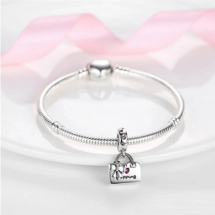 Talisman Argint 925, Charm compatibil Pandora – I Love Shopping, Bijuterii Nadiela [2]