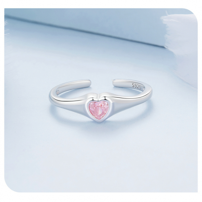 Bijuterii Nadiela, Inel reglabil din Argint 925 - Pink Heart [8]