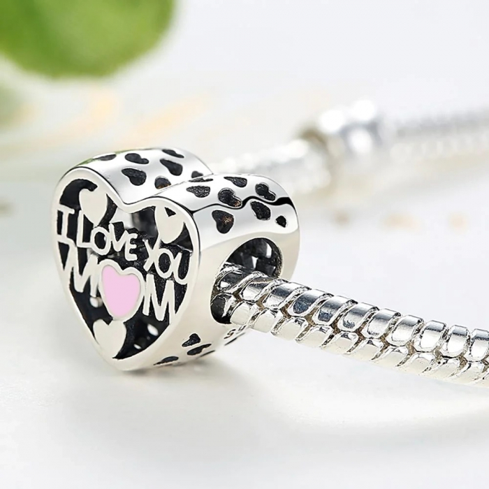 Talisman Argint 925, Charm compatibil Pandora – I love you mom, Bijuterii Nadiela [3]