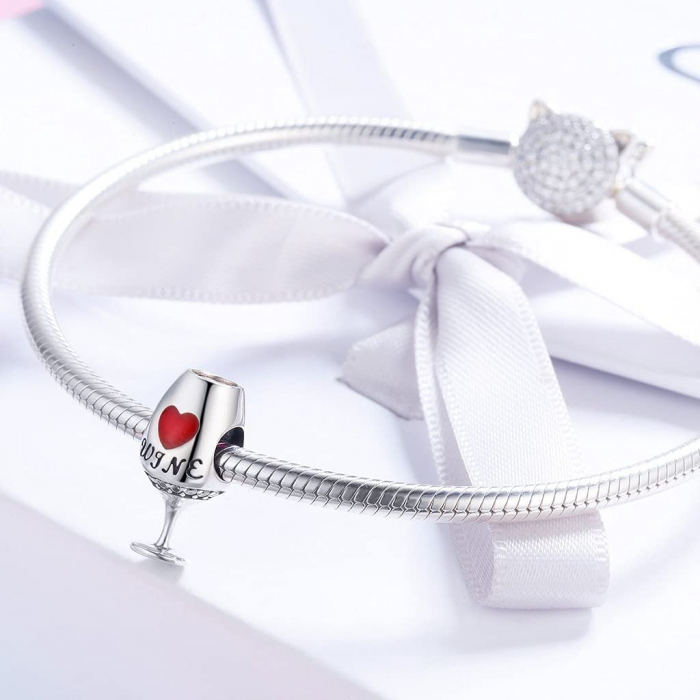 Talisman Argint 925, Charm compatibil Pandora – Red Wine Glass, Bijuterii Nadiela [2]