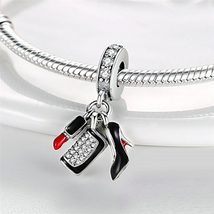 Talisman Argint 925, Charm compatibil Pandora – Glamour Trio Shoe Bag Lipstick, Bijuterii Nadiela [2]