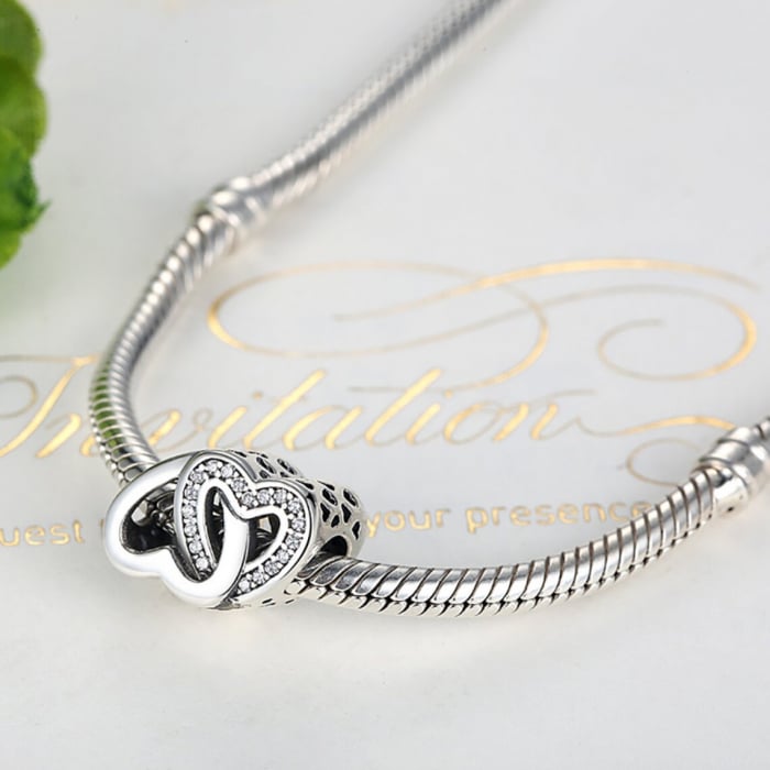 Talisman Argint 925, Charm compatibil Pandora – Inimi incrucisate, Bijuterii Nadiela [5]