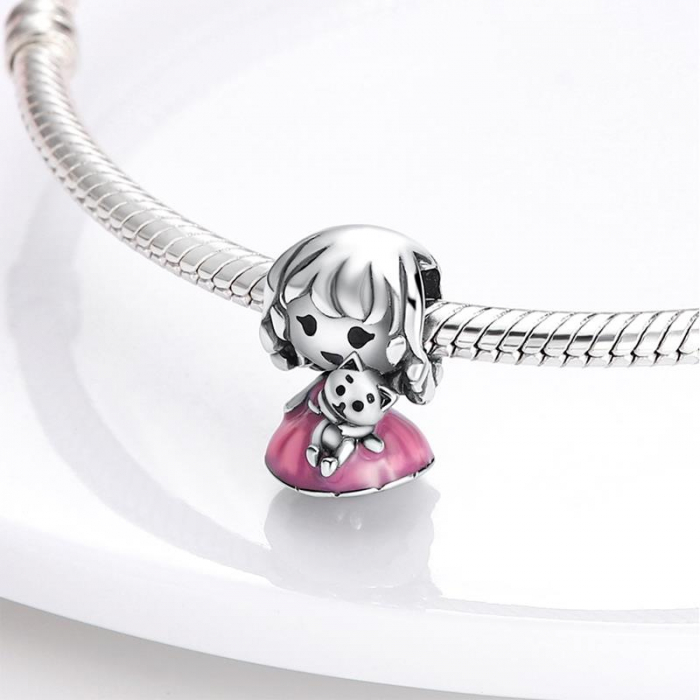 Talisman Argint 925, Charm compatibil Pandora – Fetita cu pisicuta, Bijuterii Nadiela [2]