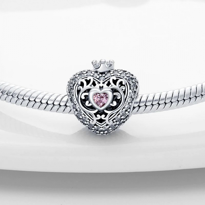 Talisman Argint 925, Charm compatibil Pandora – Heart of a Queen, Bijuterii Nadiela [6]