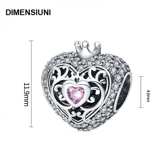 Talisman Argint 925, Charm compatibil Pandora – Heart of a Queen, Bijuterii Nadiela [3]