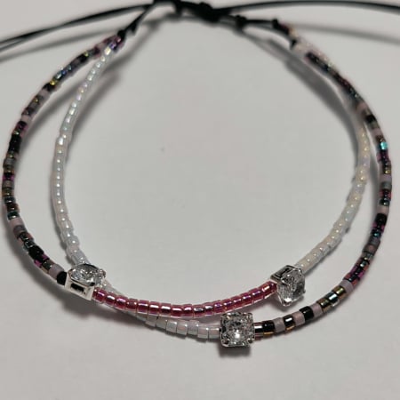 Bratara Reglabila Dubla Nadiela WINE - Margele Miyuki, Toho si Link-uri din Argint cu Zirconiu [1]