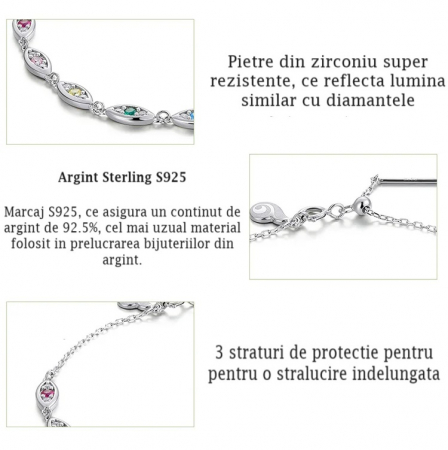 Bratara din Argint 925 reglabila 16 - 20 cm – Rainbow Eyes, Bijuterii Nadiela [6]