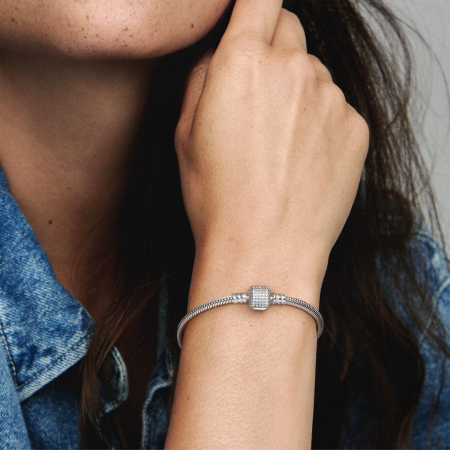 Bratara pentru talismane compatibile Pandora din Argint 925 – Sparkling cobblestone 17 cm, Bijuterii Nadiela [1]