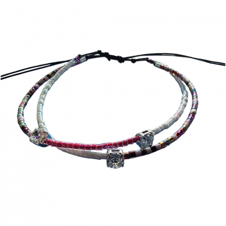 Handmade by Nadiela - Bratara Reglabila Dubla Nadiela WINE - Margele Miyuki, Toho si Link-uri din Argint cu Zirconiu