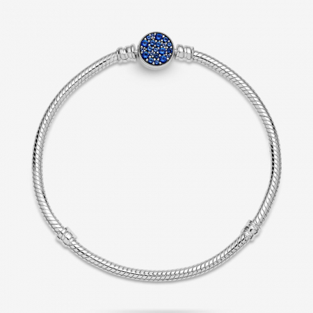 Bratara pentru talismane compatibile Pandora din Argint 925 – Sparkling Blue Disc Clasp Snake, Bijuterii Nadiela [1]