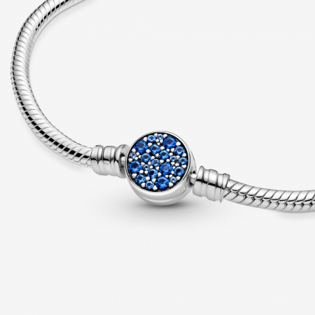Bratara pentru talismane compatibile Pandora din Argint 925 – Sparkling Blue Disc Clasp Snake, Bijuterii Nadiela [2]