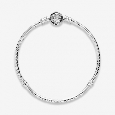 Bratara pentru talismane compatibile Pandora din Argint 925 – Sparkling Heart Clasp Snake 17 cm, Bijuterii Nadiela [2]