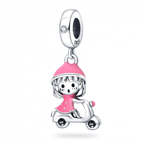 Talismane cu teme - Talisman Argint 925, Charm compatibil Pandora – Moto Girl, Bijuterii Nadiela