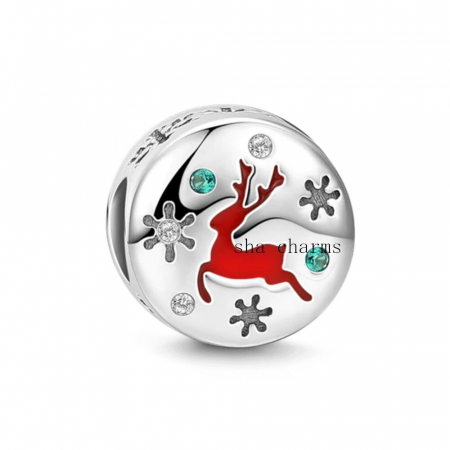 Talismane cu teme - Talisman Argint 925, Charm compatibil Pandora – Rudolph the reindeer, Bijuterii Nadiela