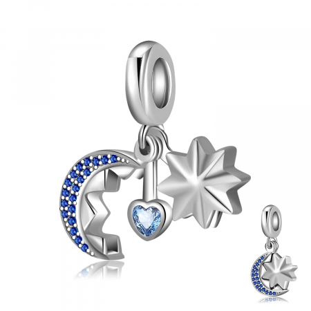 Talisman Argint 925, Charm compatibil Pandora – The heart between moon and stars, Bijuterii Nadiela [1]