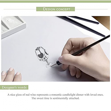 Talisman Argint 925, Charm compatibil Pandora – Red Wine Glass, Bijuterii Nadiela [3]